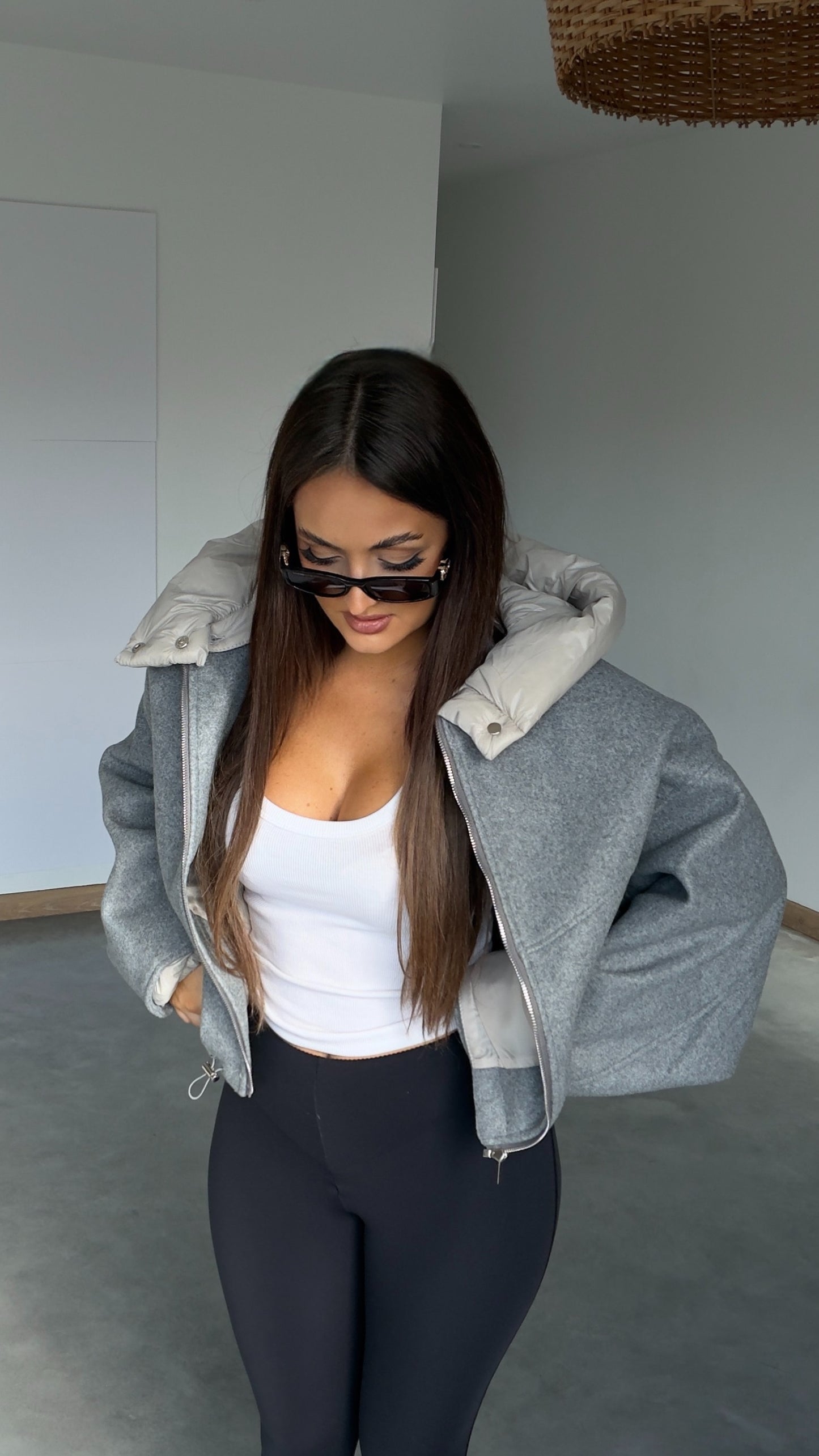 Manteau bi matière - gris