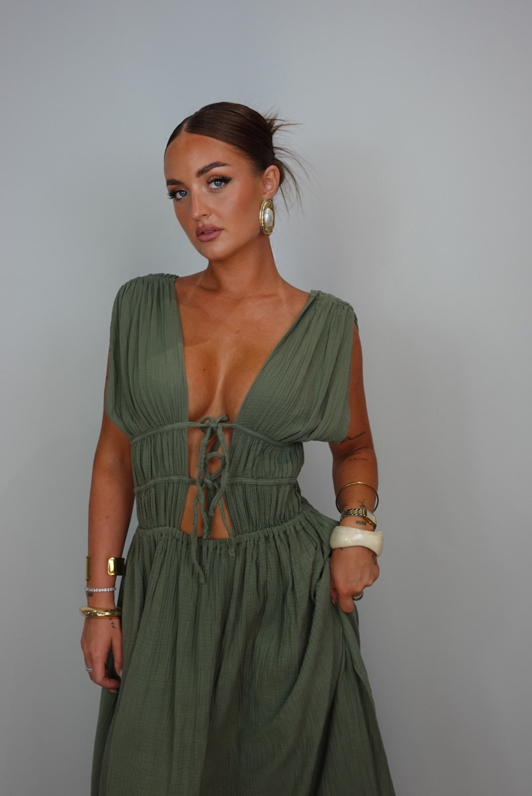 Robe gaze de coton - kaki