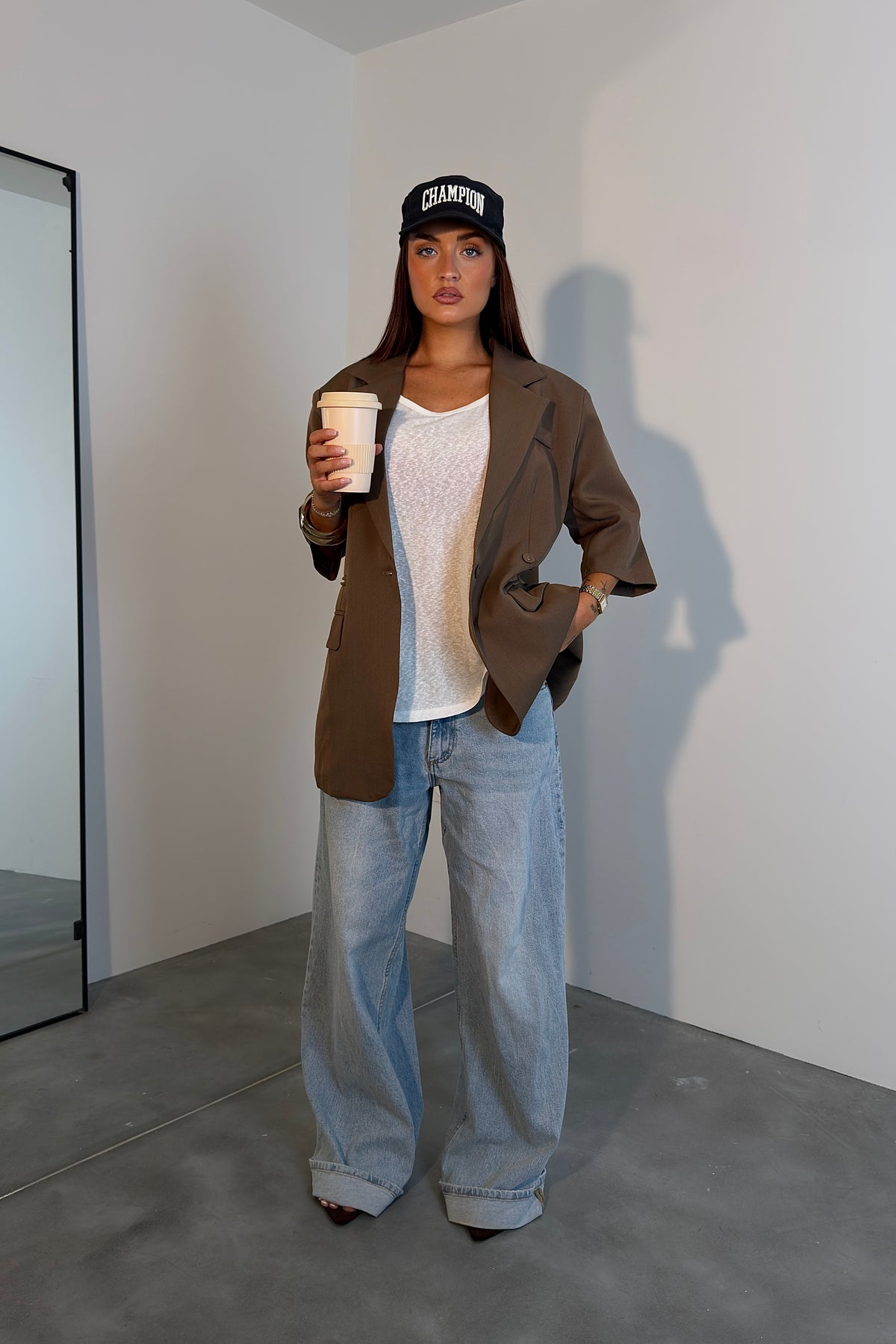 Blazer manches courtes loose - chocolat