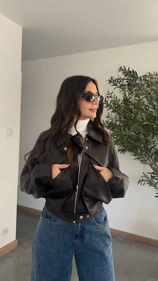 Veste similicuir - chocolat