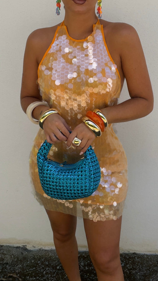 Robe courte sequin - orange