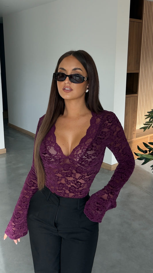 Body dentelle - prune