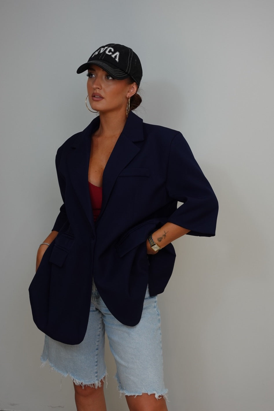 Blazer manches courtes loose - bleu marine