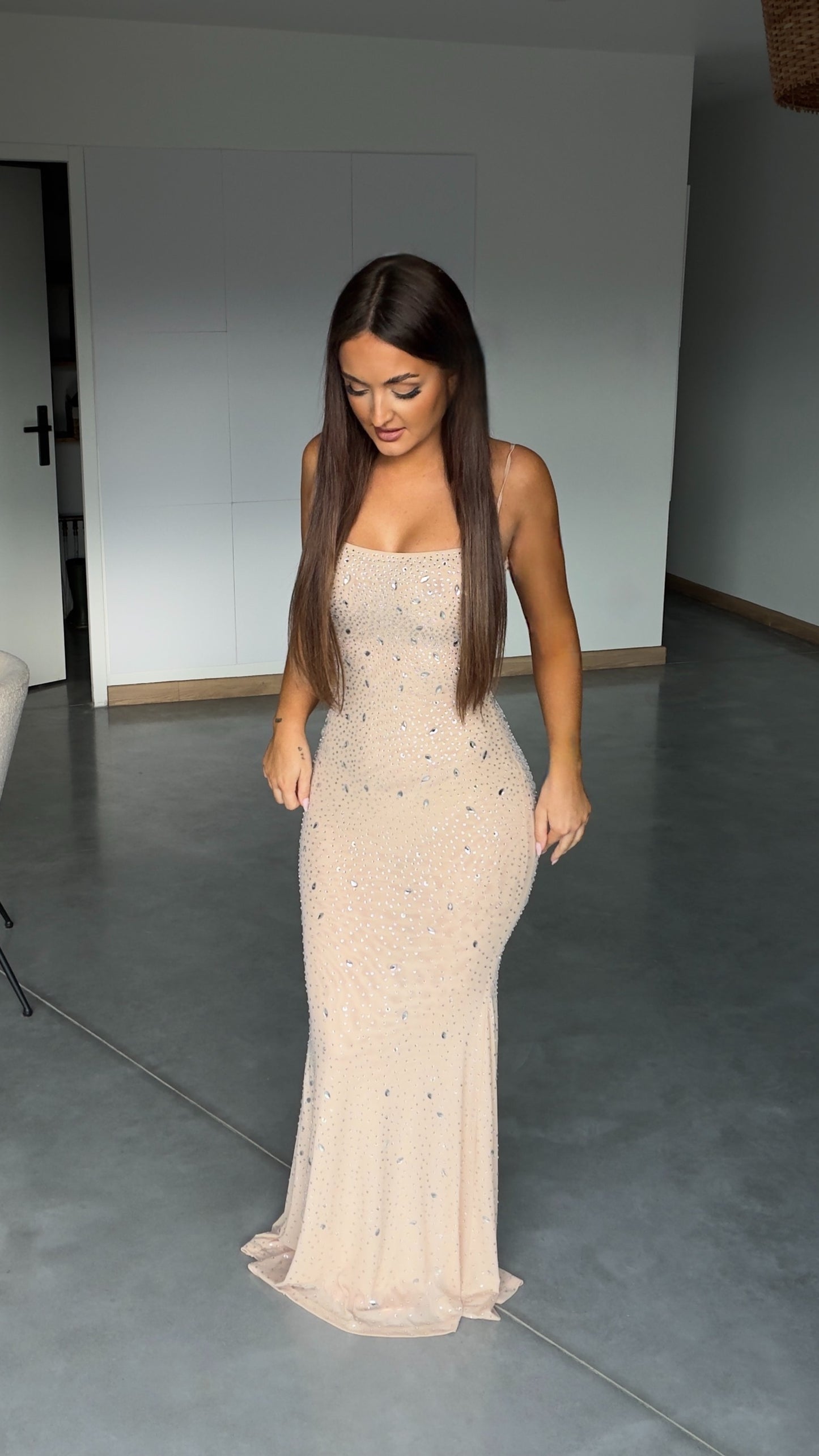 PREMIUM - Robe strass - beige