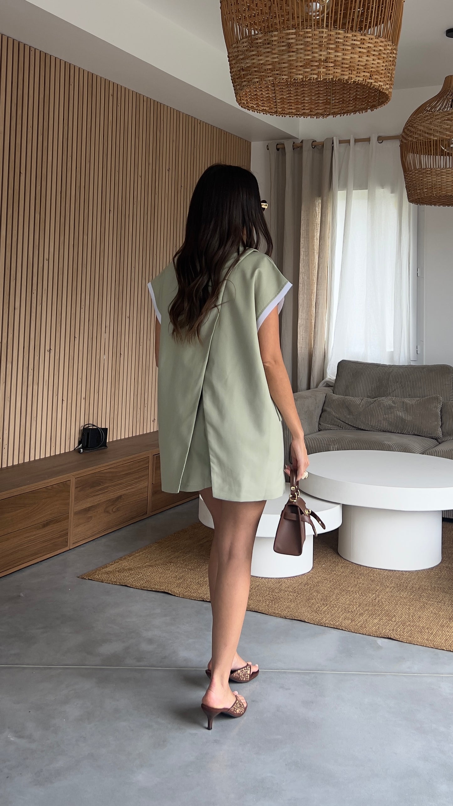 Ensemble costume short - vert sauge