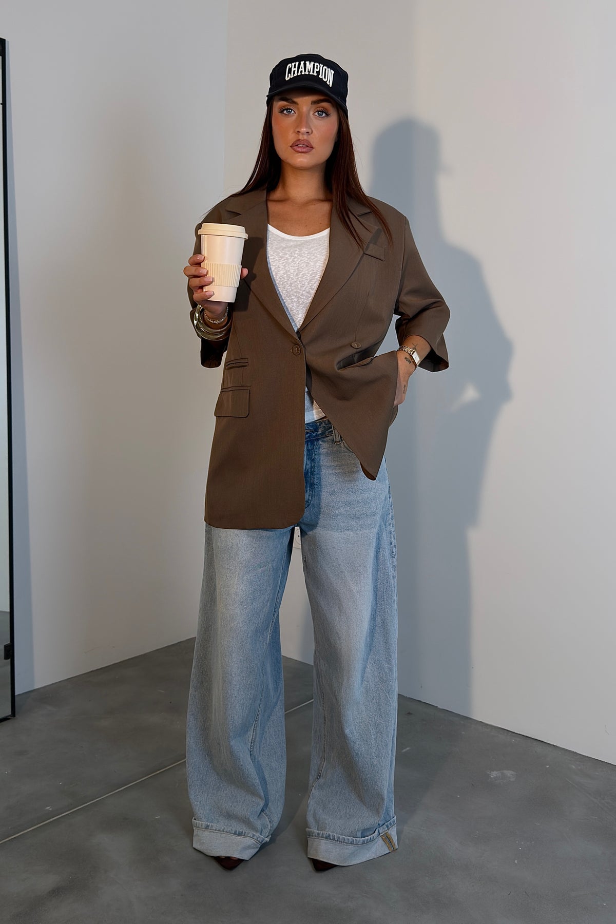 Blazer manches courtes loose - chocolat