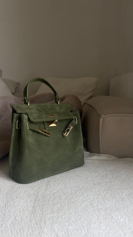 Sac cuir véritable - vert olive