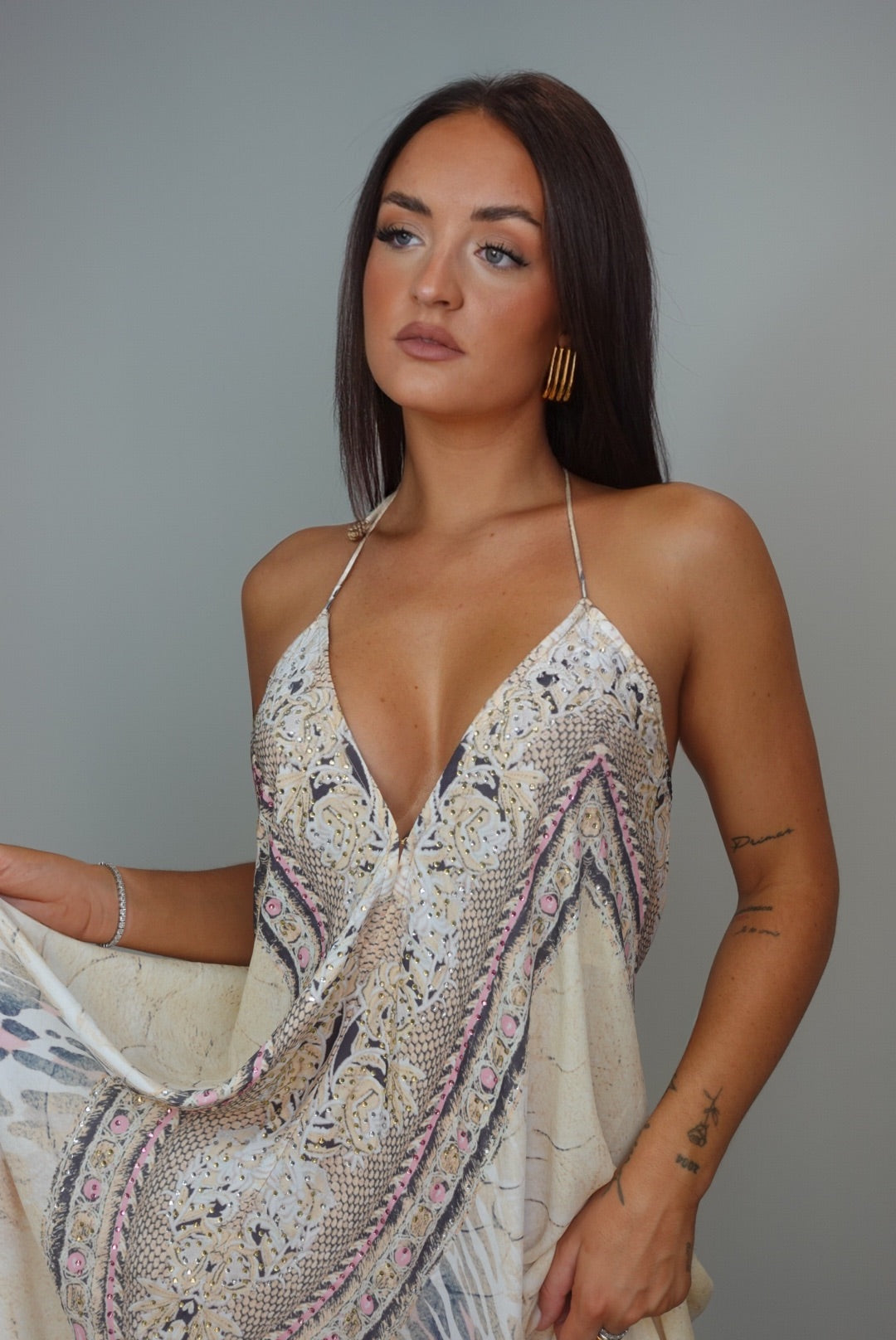 Robe bohème dos nu - jaune et rose