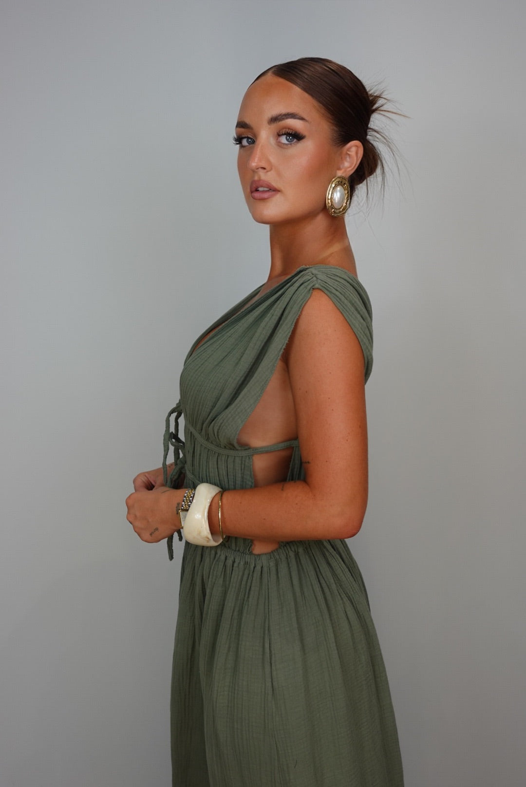 Robe gaze de coton - kaki