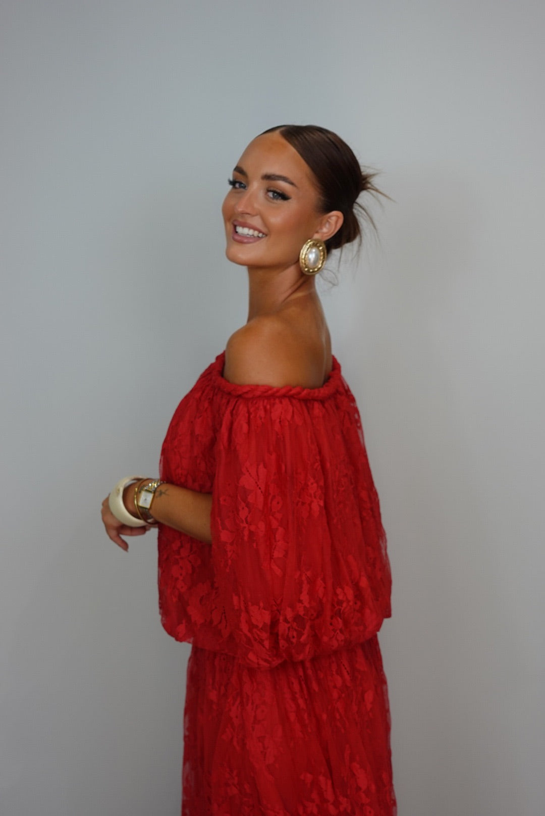 Robe dentelle premium - rouge