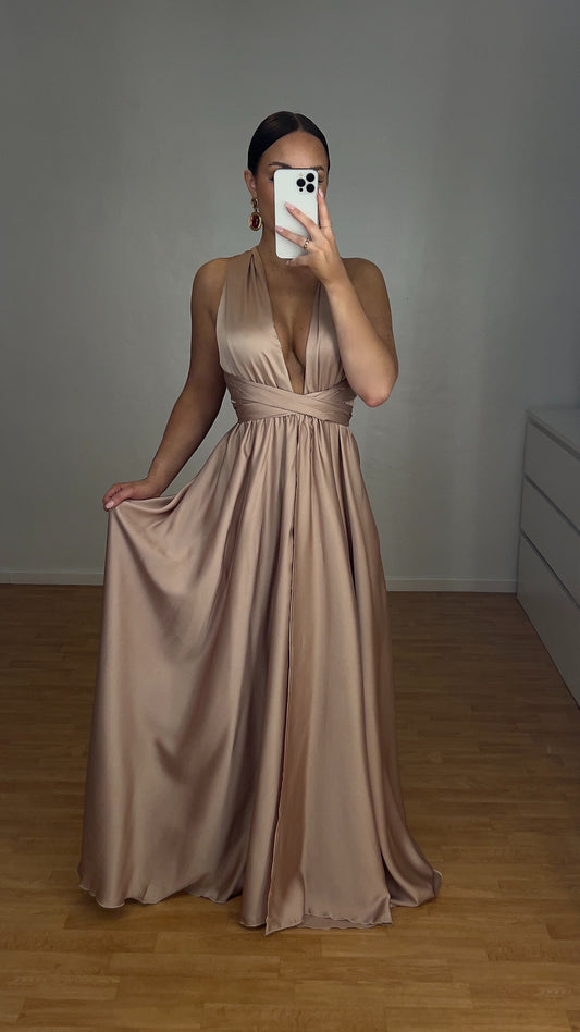 Robe satinée modulable - champagne