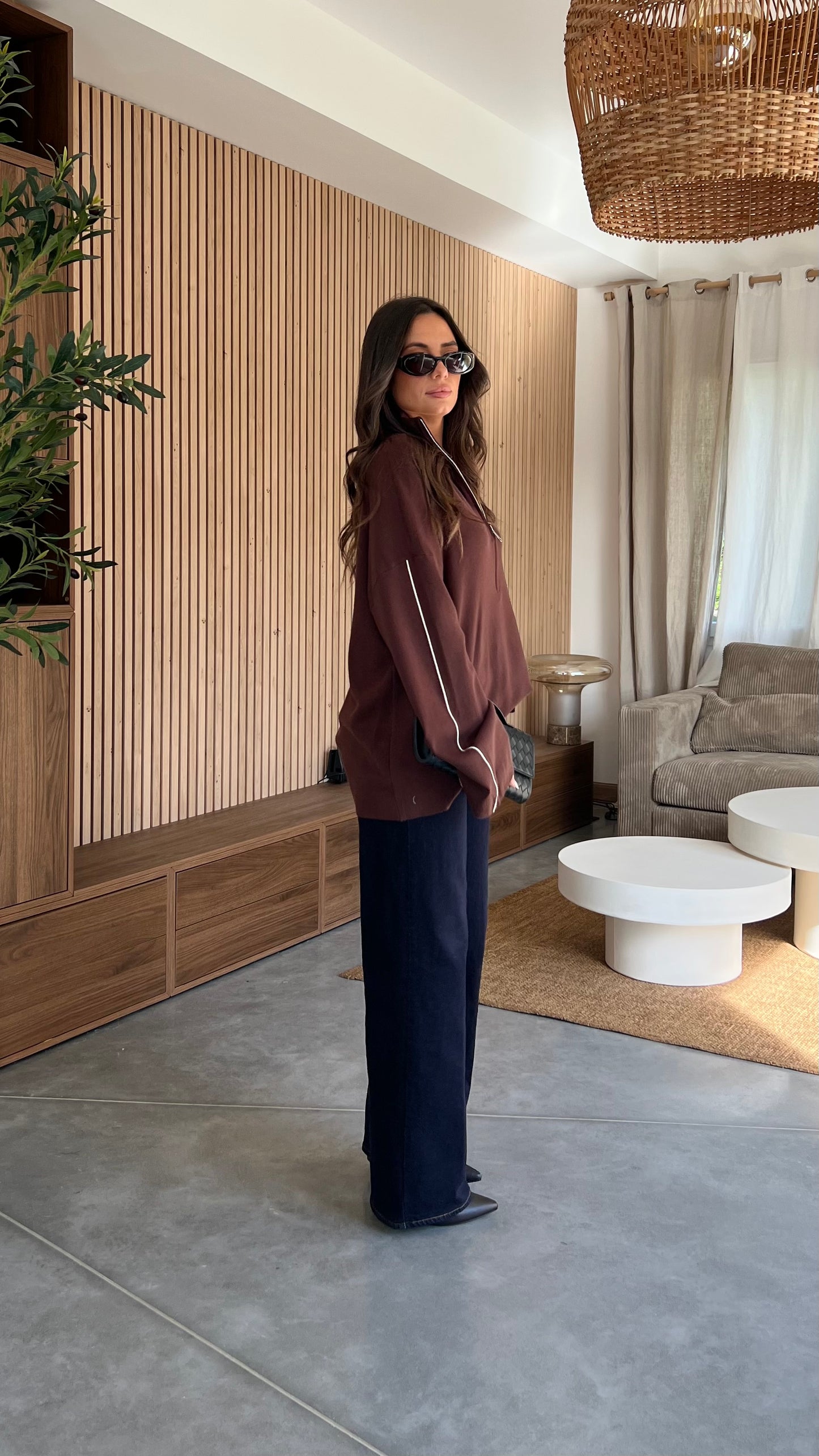 Pull avec bandes - chocolat