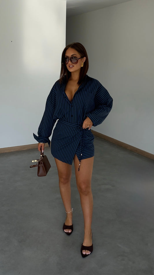 Robe chemise rayée - bleu marine