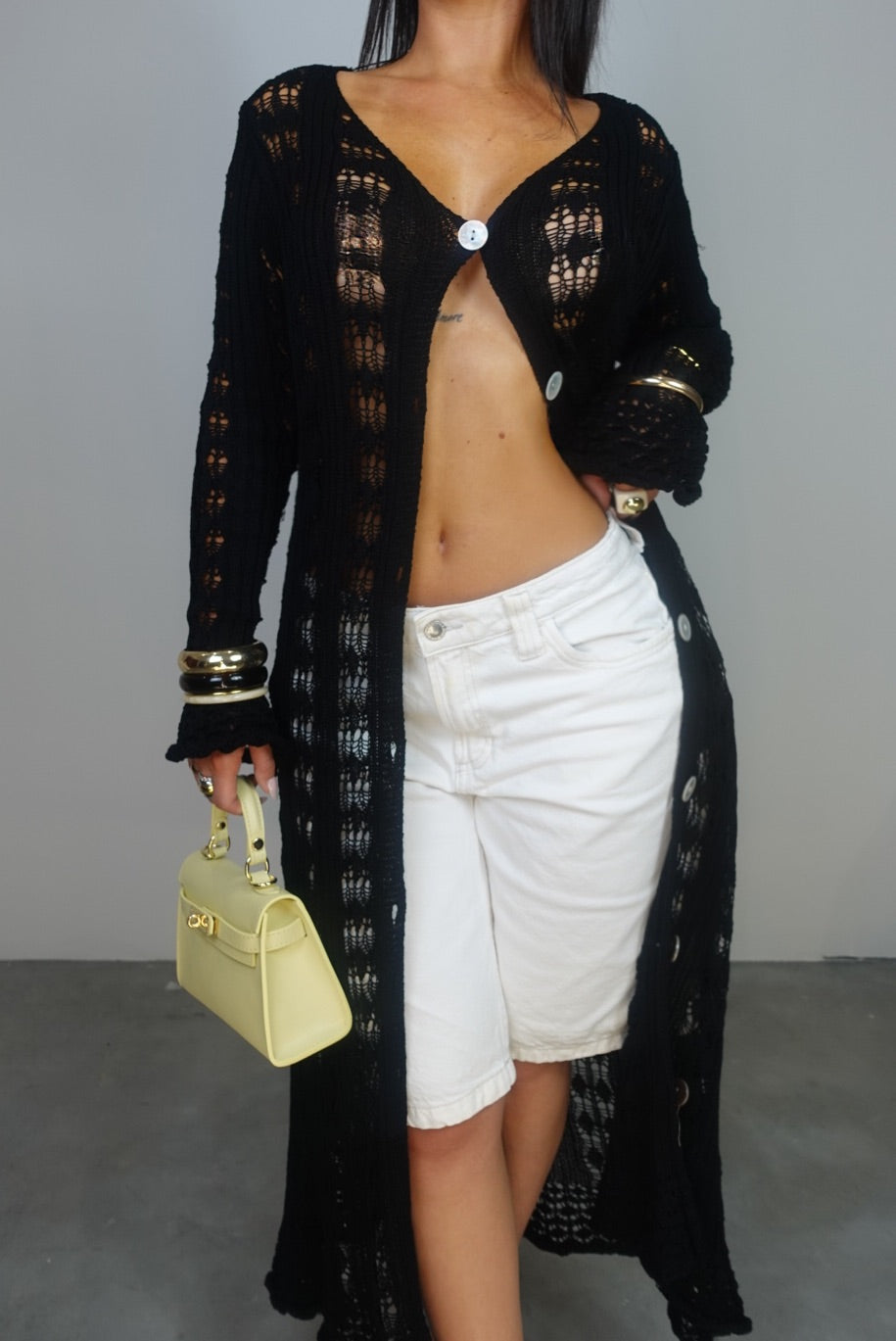 Gilet long en maille - noir