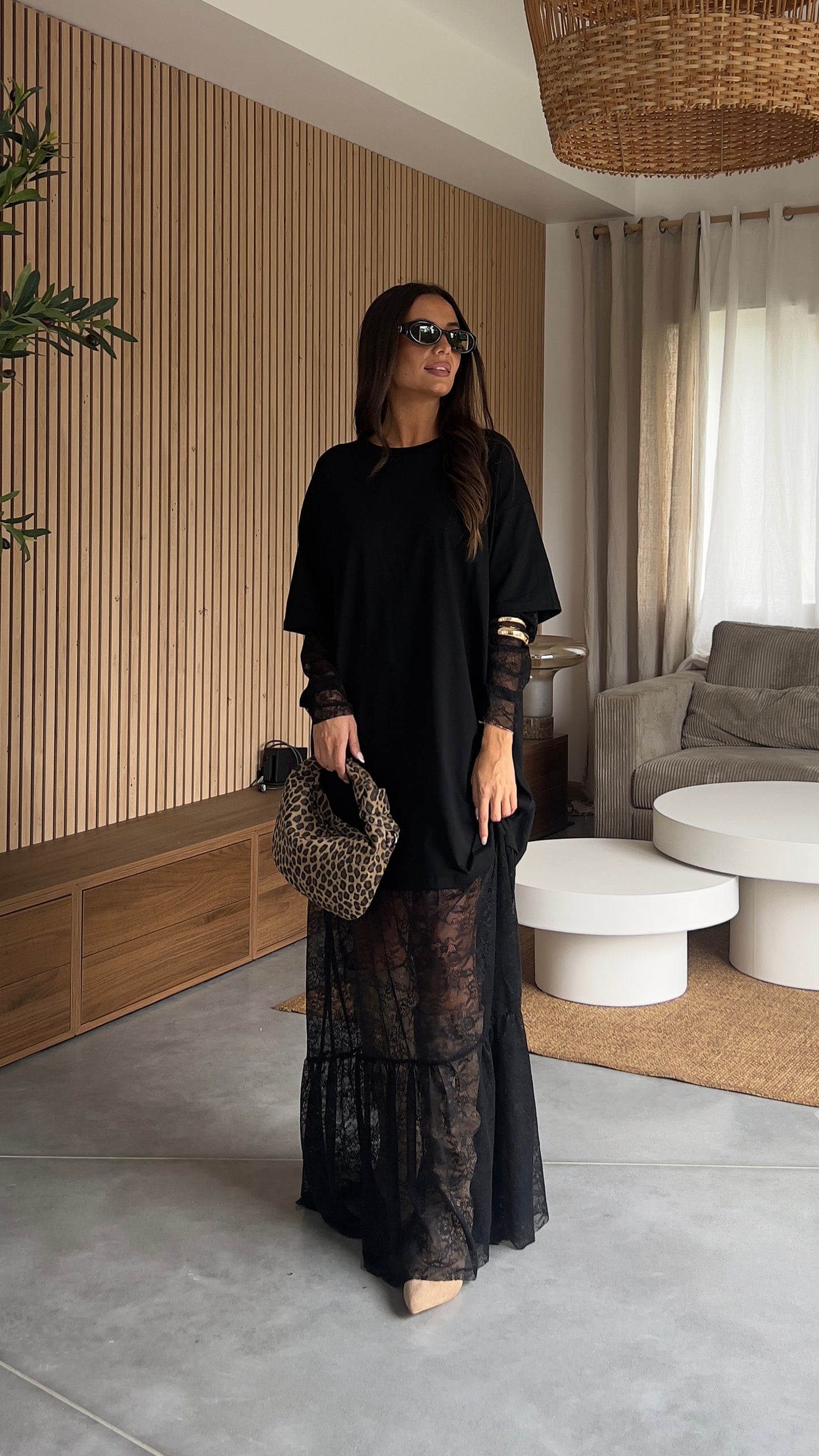 Robe longue en dentelle - noire