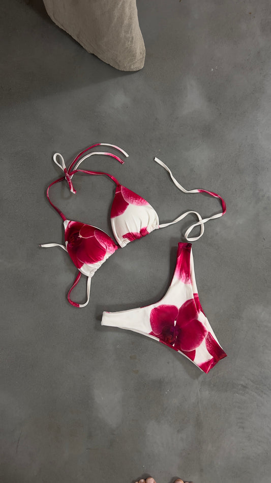 Maillot de bain 3 pièces fleurs - blanc