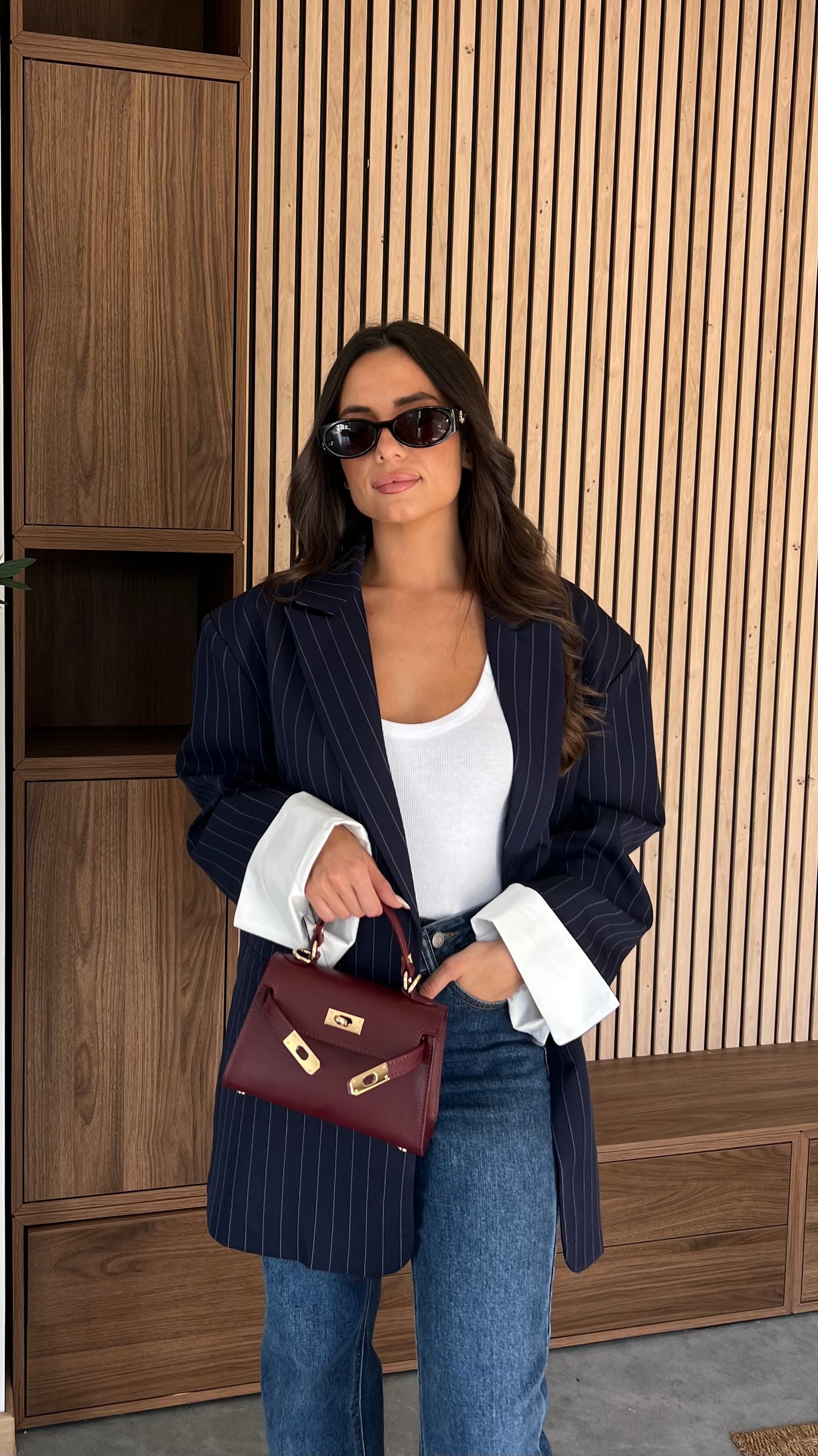 Blazer oversize rayé - bleu marine