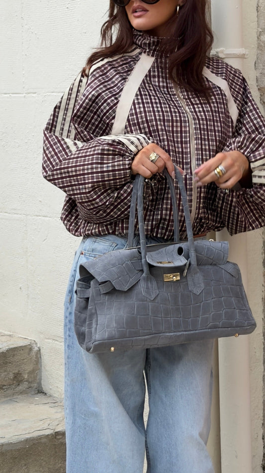 Grand sac cuir suédine - bleu