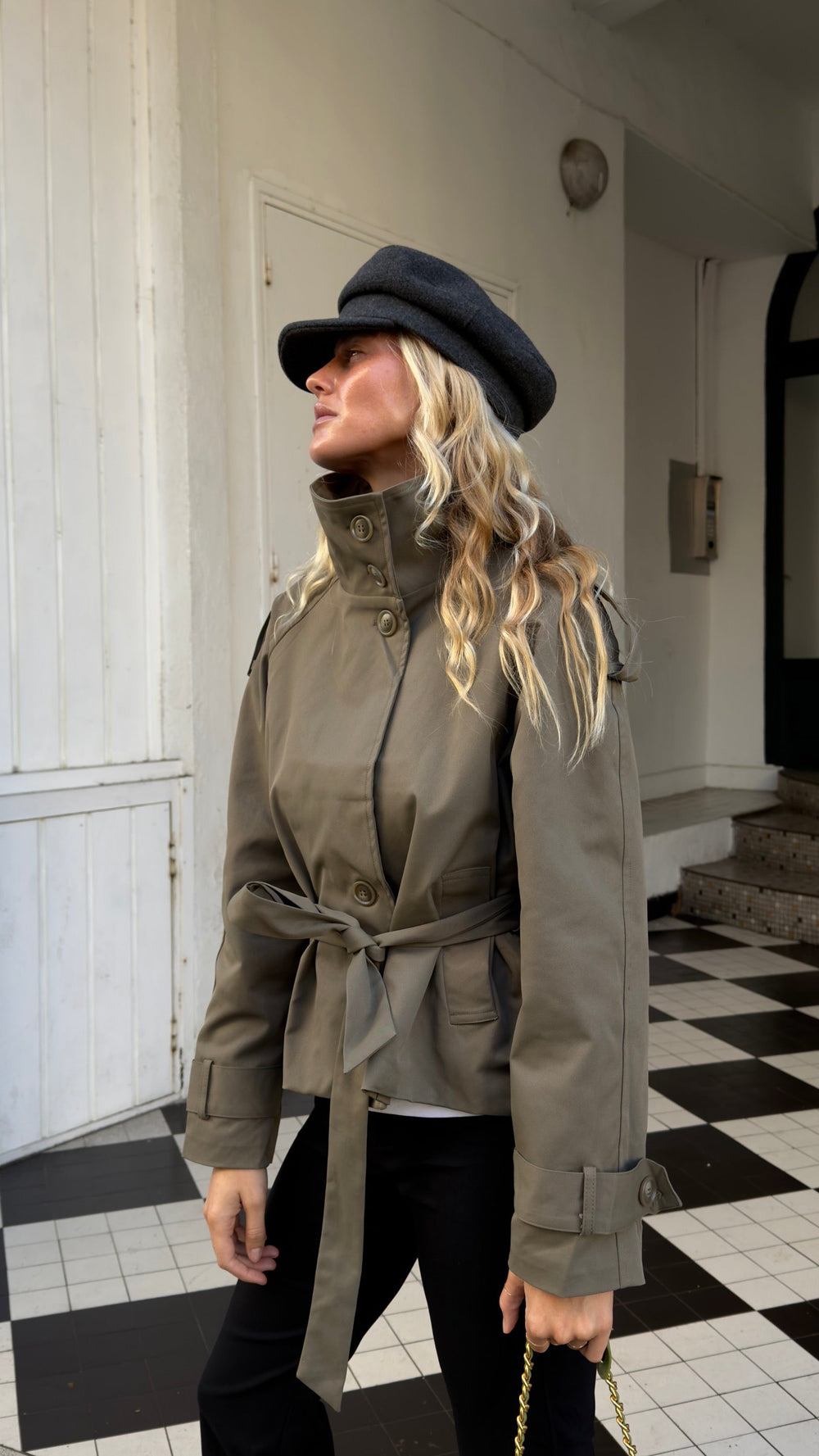 Trench court col montant - kaki