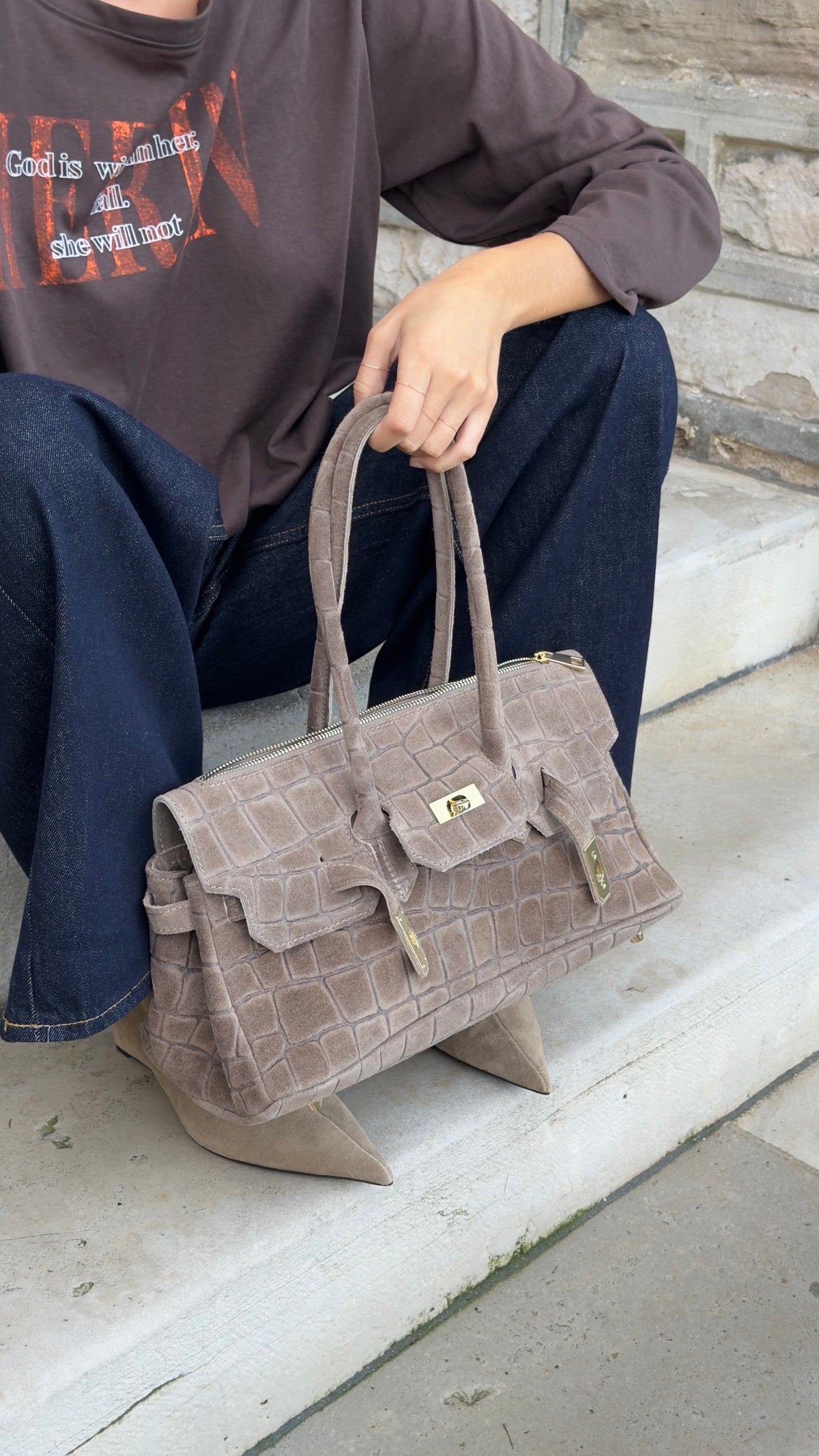 Grand sac suedine - taupe